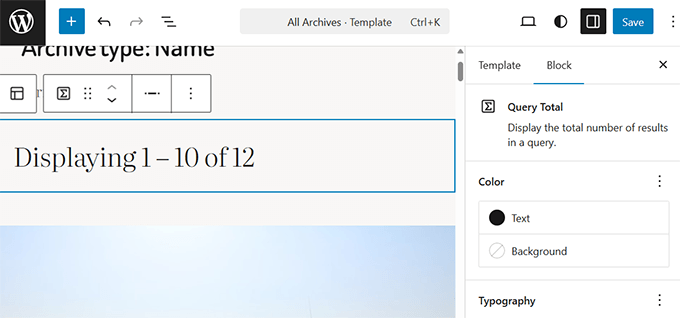 Query Total Block shows number of items returned for a query Query Total Block (查询总块) 显示为查询返回的项目数